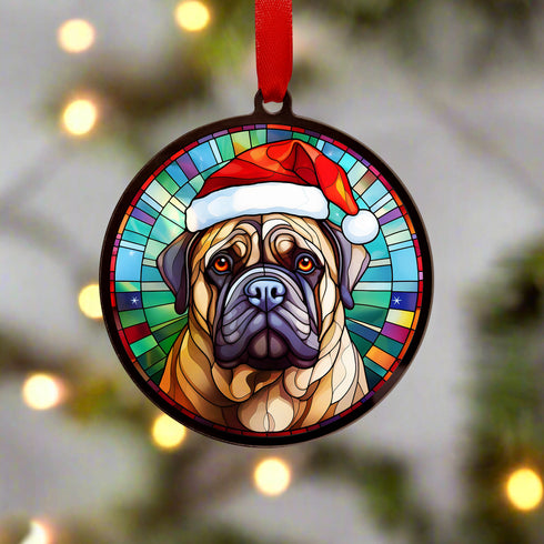 Bull Mastiff in Santa Hat Suncatcher Decoration